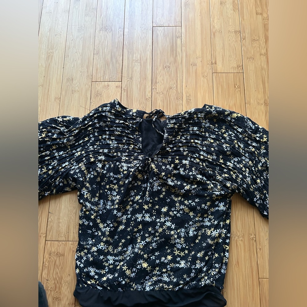 Free People Black Floral Tie-Back Top